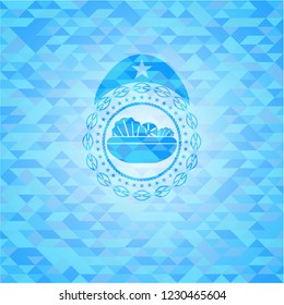 salad icon inside light blue emblem with triangle mosaic background