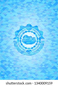 salad icon inside light blue emblem. Mosaic background