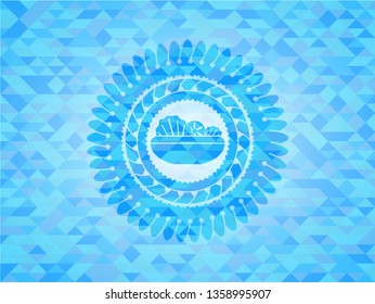 salad icon inside light blue emblem with mosaic ecological style background
