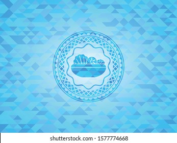 salad icon inside light blue emblem with triangle mosaic background