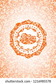 salad icon inside orange mosaic emblem with background