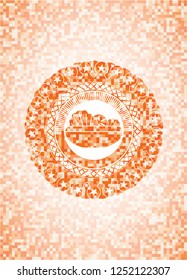 salad icon inside orange mosaic emblem with background