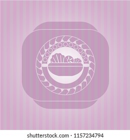 salad icon inside pink emblem. Retro