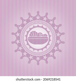 salad icon inside pink emblem. Vintage. Conceptual design.