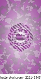 salad icon inside pink and purple camo texture. 