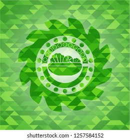 salad icon inside realistic green emblem. Mosaic background