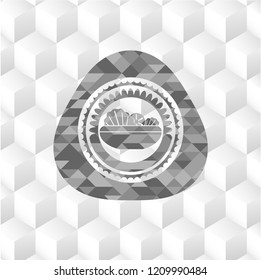 salad icon inside realistic grey emblem with geometric cube white background