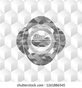 salad icon inside realistic grey emblem with cube white background