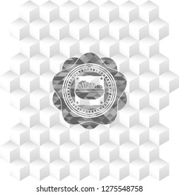 salad icon inside realistic grey emblem with cube white background