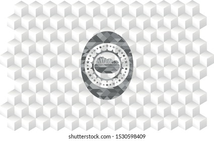 salad icon inside realistic grey emblem with cube white background