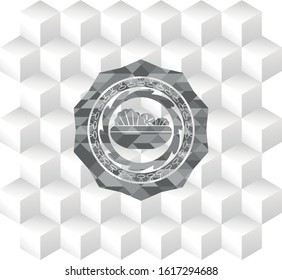 salad icon inside realistic grey emblem with geometric cube white background