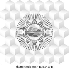 salad icon inside realistic grey emblem with geometric cube white background