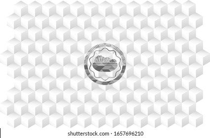 salad icon inside realistic grey emblem with cube white background