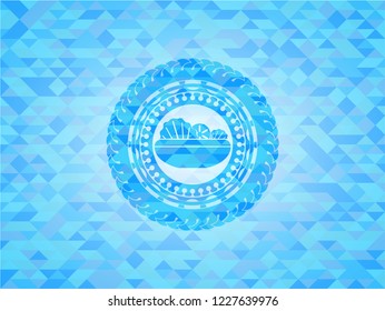 salad icon inside realistic light blue emblem. Mosaic background