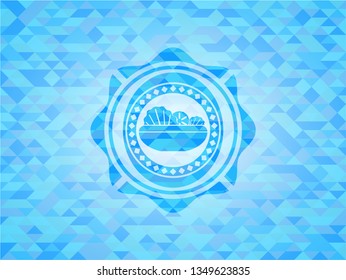 salad icon inside realistic light blue mosaic emblem