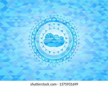 salad icon inside realistic light blue mosaic emblem