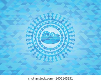 salad icon inside realistic sky blue emblem. Mosaic background