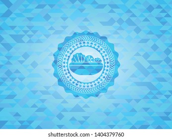 salad icon inside realistic sky blue mosaic emblem