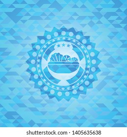 salad icon inside realistic sky blue emblem. Mosaic background