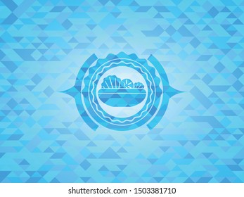 salad icon inside realistic sky blue mosaic emblem