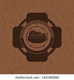 salad icon inside realistic wood emblem