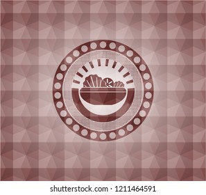 salad icon inside red badge with geometric pattern background. Seamless.