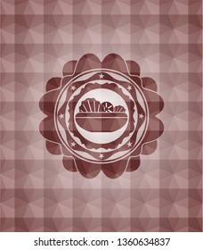 salad icon inside red badge with geometric pattern. Seamless.