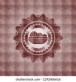 salad icon inside red emblem with geometric background. Seamless.