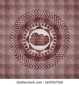 icono de ensalada dentro del emblema rojo con fondo geométrico. Sin inconvenientes.