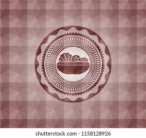 salad icon inside red seamless polygonal badge.