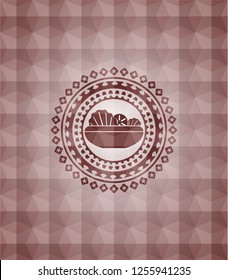salad icon inside red seamless emblem or badge with abstract geometric polygonal pattern background.