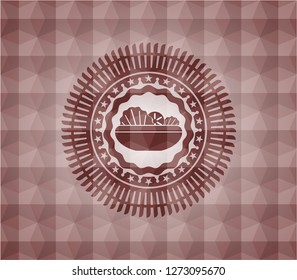 salad icon inside red seamless geometric badge.