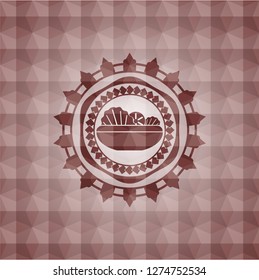 salad icon inside red seamless polygonal badge.