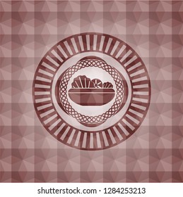 salad icon inside red seamless geometric pattern emblem. Seamless.