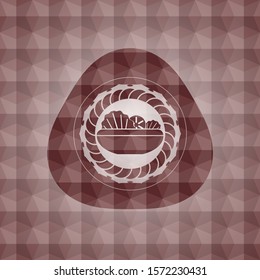 salad icon inside red seamless geometric pattern emblem. Seamless.