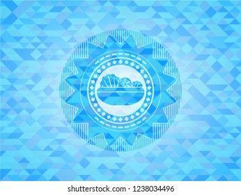 salad icon inside sky blue emblem with mosaic ecological style background