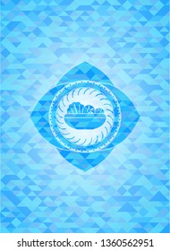 salad icon inside sky blue emblem with triangle mosaic background