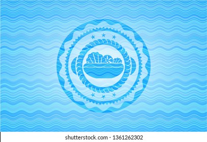 salad icon inside sky blue water emblem background.