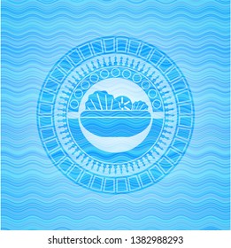 salad icon inside sky blue water style badge.
