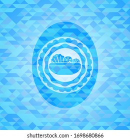 salad icon inside sky blue emblem with mosaic background