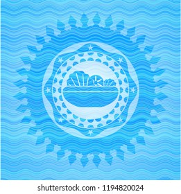 salad icon inside water wave representation style badge.