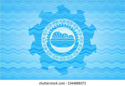 salad icon inside water wave representation emblem background.