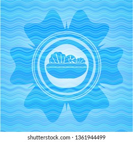 salad icon inside water wave representation emblem.