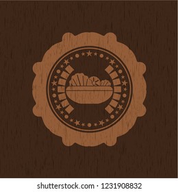 salad icon inside wood badge or emblem