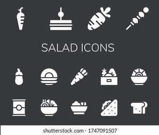 Salatsymbol 14 gefüllte Salatsymbole. Inklusive Karotten, Sandwich, Gemüse, Tomaten, Eggplant, Salat, Symbole für die Speisen