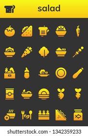 salad icon set. 26 filled salad icons.  Collection Of - Tomato, Sandwich, Salad, Carrot, Lettuce, Vegetables, Aubergine, Dish, Courgette, Turnip, Bowl, Carrots, Fish food