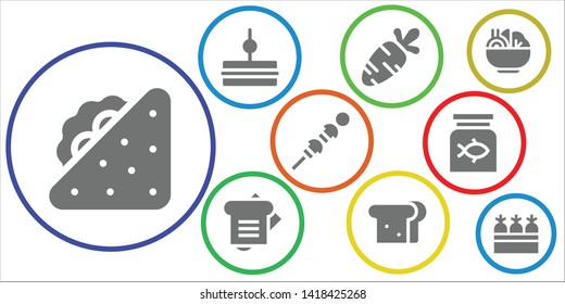 salad icon set. 9 filled salad icons.  Collection Of - Sandwich, Carrot, Vegetables, Fish food, Salad, Carrots