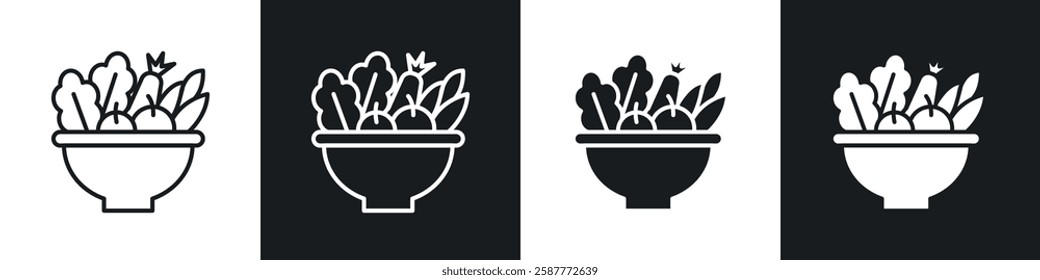 Salad icon set black and white colors. Graphic Vector icons pack