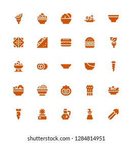 salad icon set. Collection of 25 filled salad icons included Courgette, Oil bottle, Vinegar, Dish, Carrot, Salad, Asparagus, Tomato, Bowl, Hamburger, Sandwich