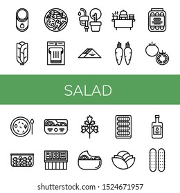 salad icon set. Collection of Tomato, Cabbage, Thai food, Sandwich, Vegetable oil, Buffet, Carrot, Pickled, Soup, Spinach, Salad, Parsley, Cucumber, Balsamic vinegar icons